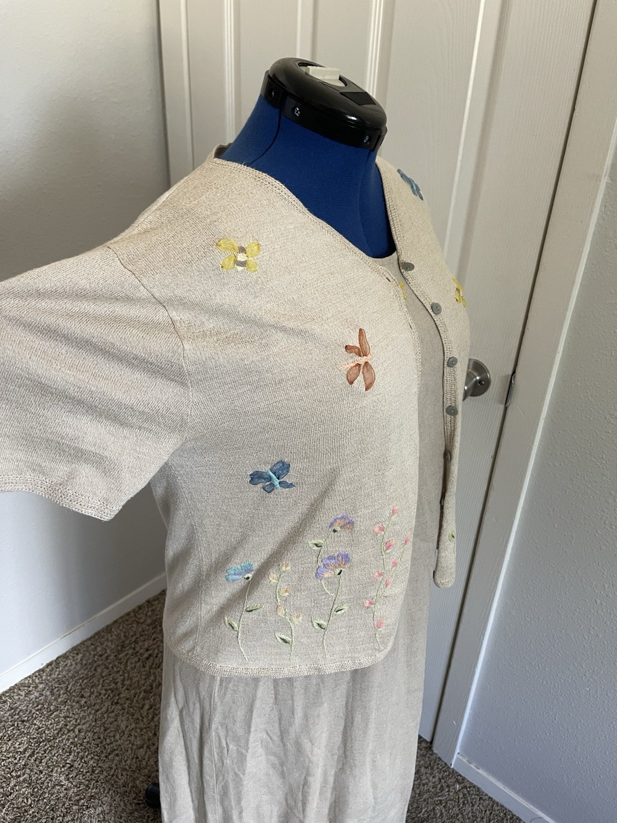 1990s/2000s Christopher and Banks Cardigan and Dress Embroidered Flowers, Bugs