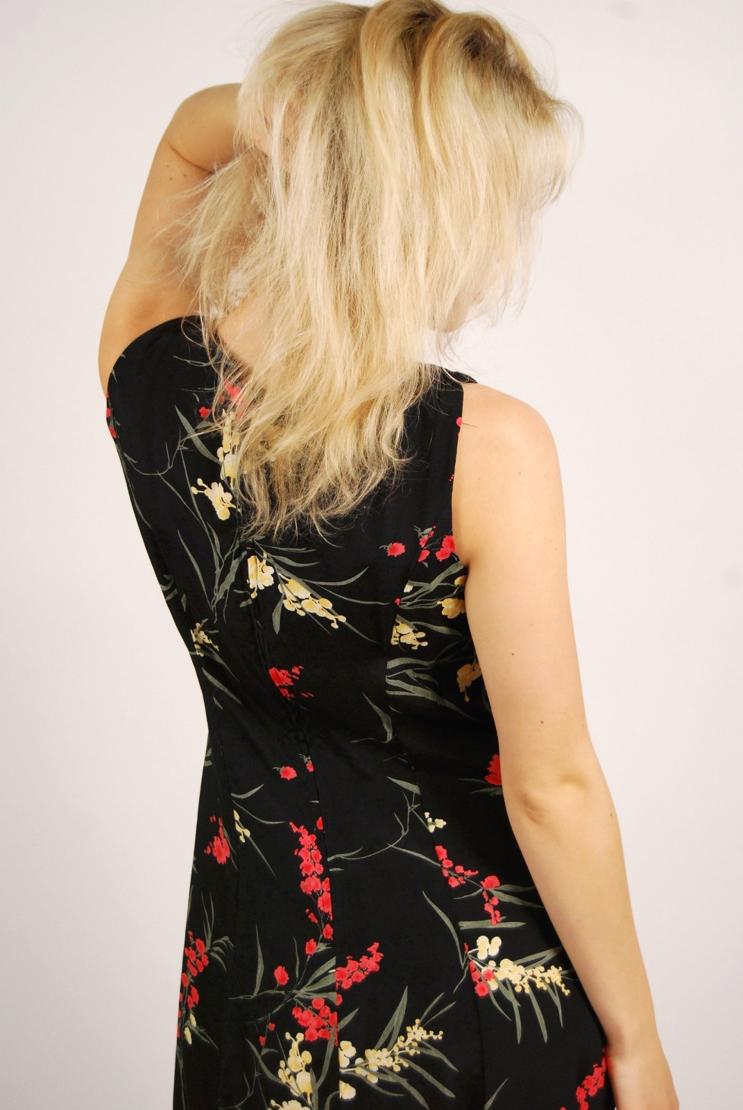 80s Tank Maxi Dress (8) black pink floral vintage preppy casual sundress a-line