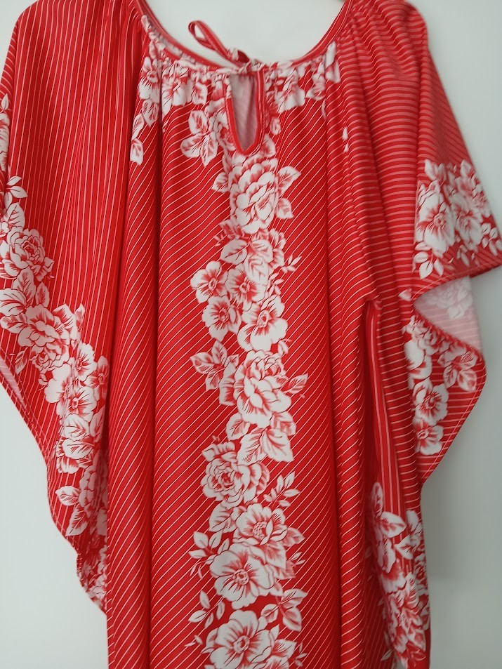 Vintage Custom Made Caftan Bright Coral White Floral