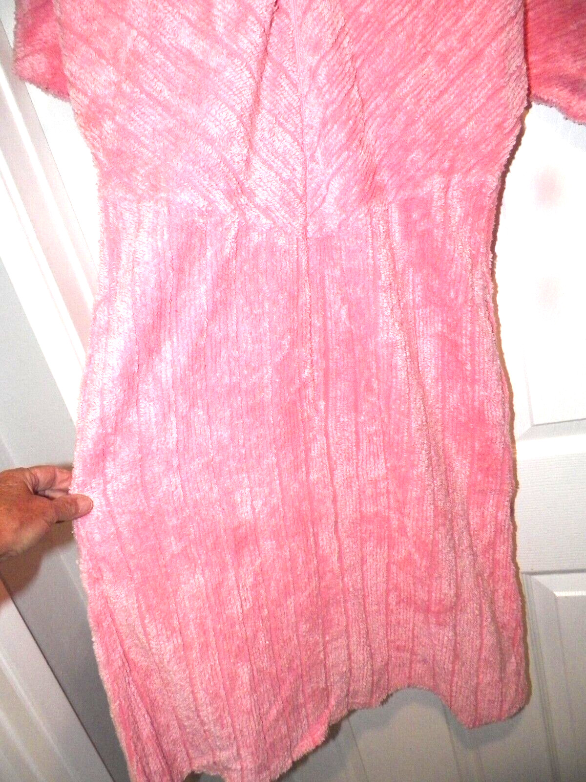 VTG STAN HERMAN CHENILLE PULLOVER 1/2 ZIP FRONT HOUSE DRESS PINK SZ S NWT
