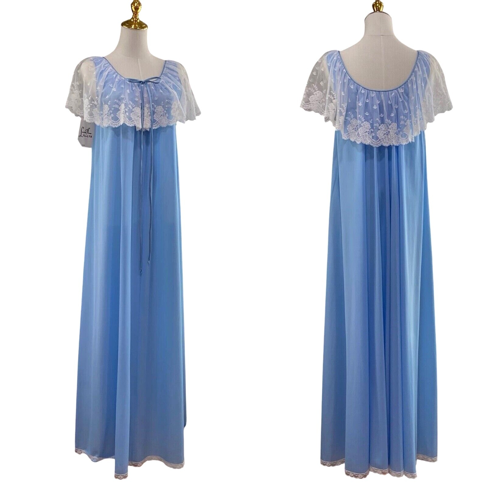 NWT Vintage 90s Lucie Ann Blue Lacy Bralette Maxi Hostess Gown Nightgown Size S