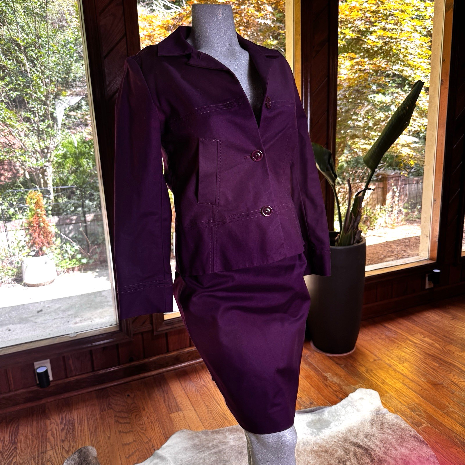 Vintage Pendleton Womens Purple Plum Cotton Skirt Suit Set Size 8 Academia
