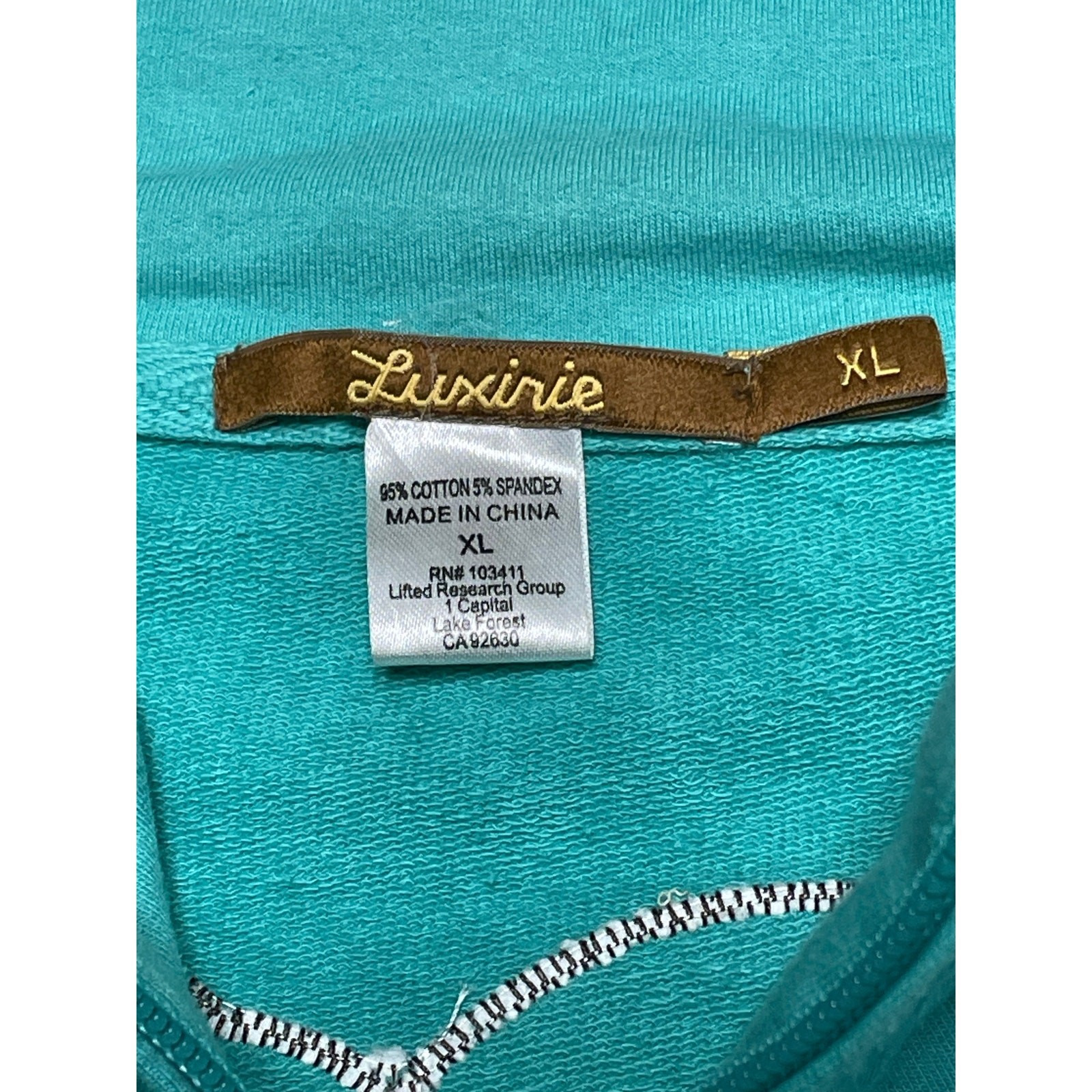 Luxirie by LRG Activewear Zip Front Aqua Sweatshirt Jacket size XL