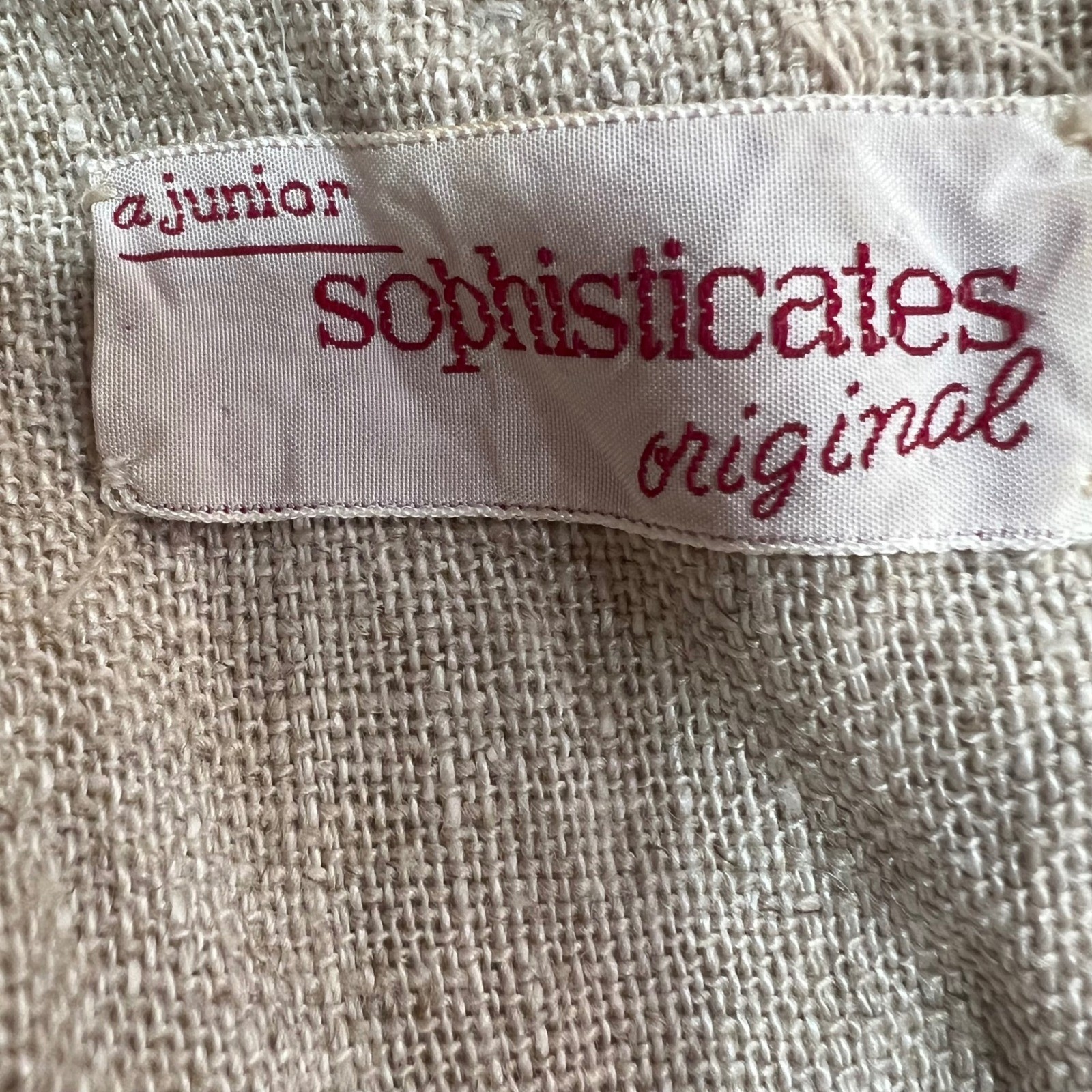 Vintage 1950s Junior Sophisticates Oatmeal Linen Sheath Dress Button Back Set S