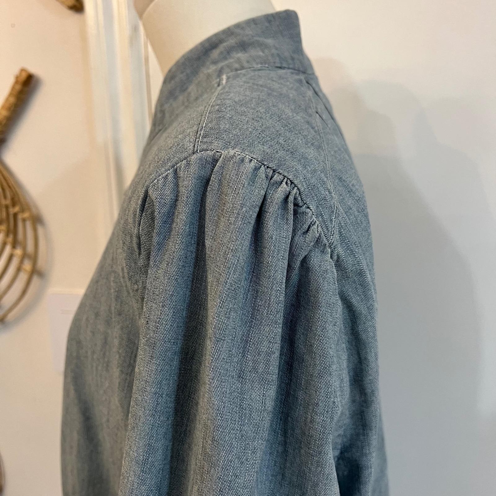 Vintage Chambray Frog Closure Jacket Mandarin Collar Tie Waist Minimalist 16