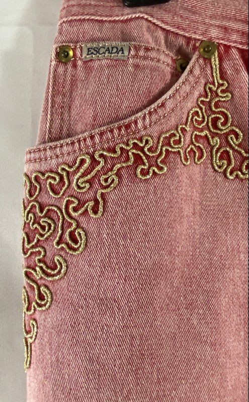 Vintage 90s Escada Margaretha Ley Women&rsquo;s Pink Gold Embroidered Jeans Sz 40 (28)