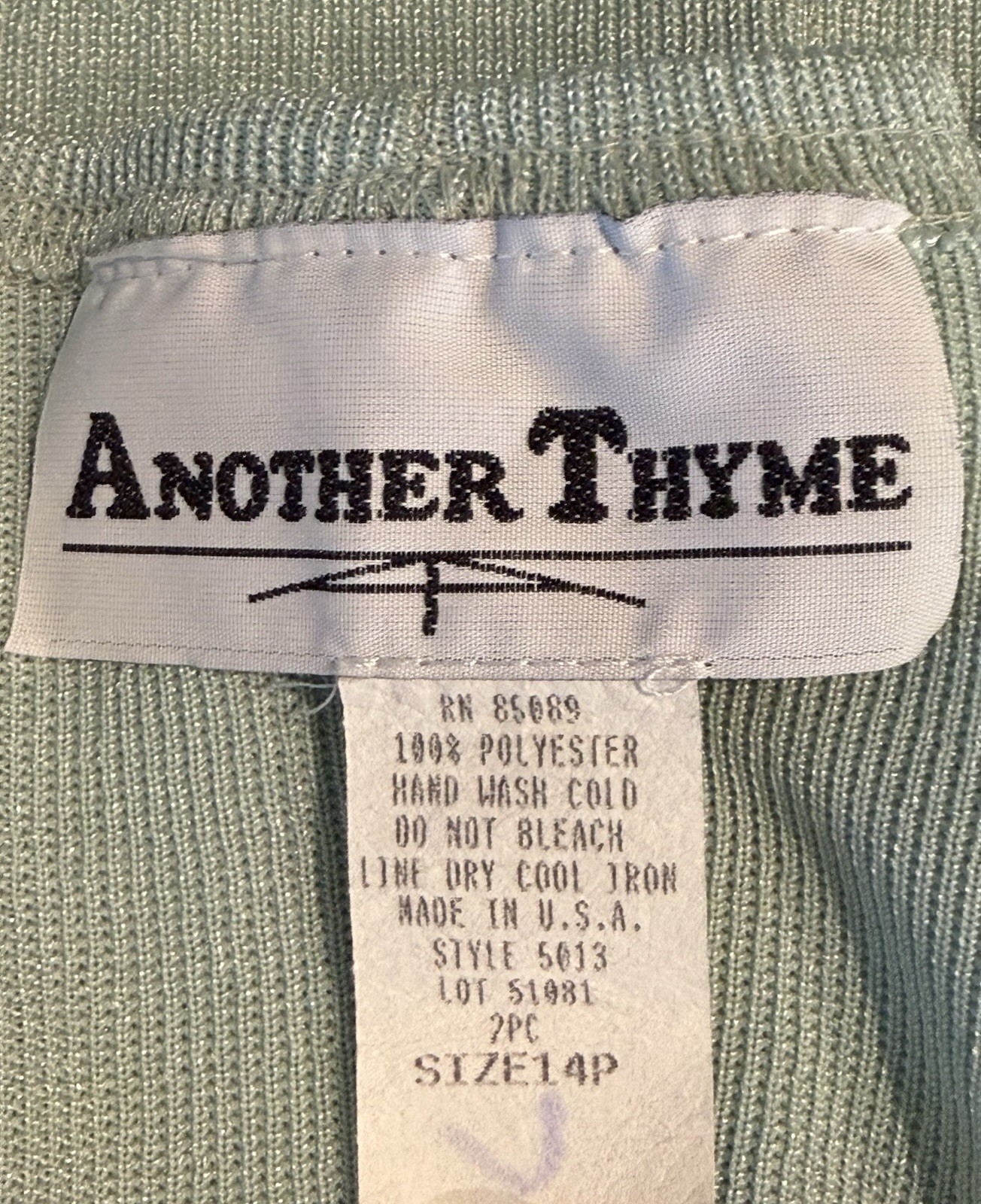 2 Piece Vintage Another Thyme Green Dress/Cardigan Women’s 14 Petite USA Made