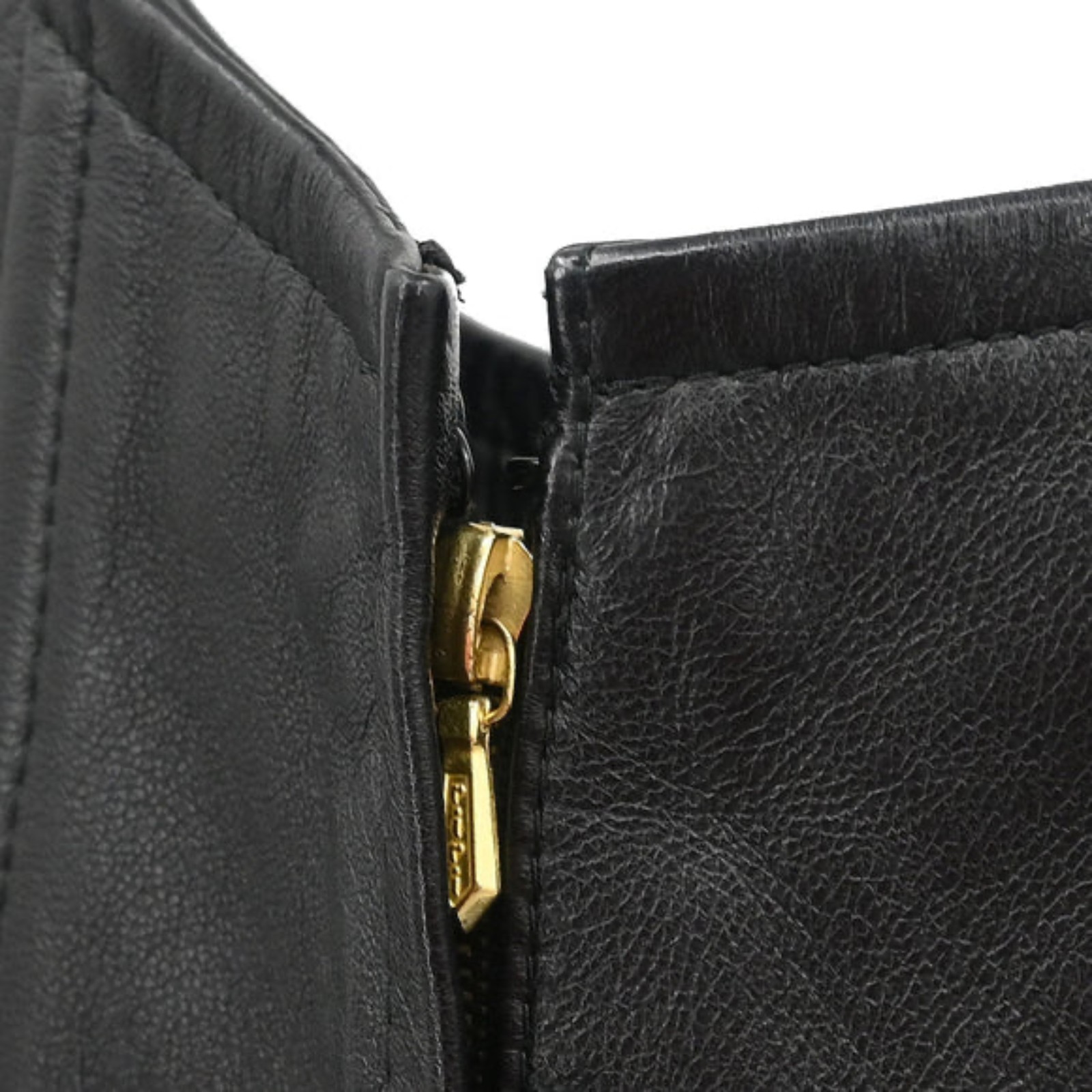 Chanel 1993 Black Gold Fishbone Leather Chain Dress CC Buttons