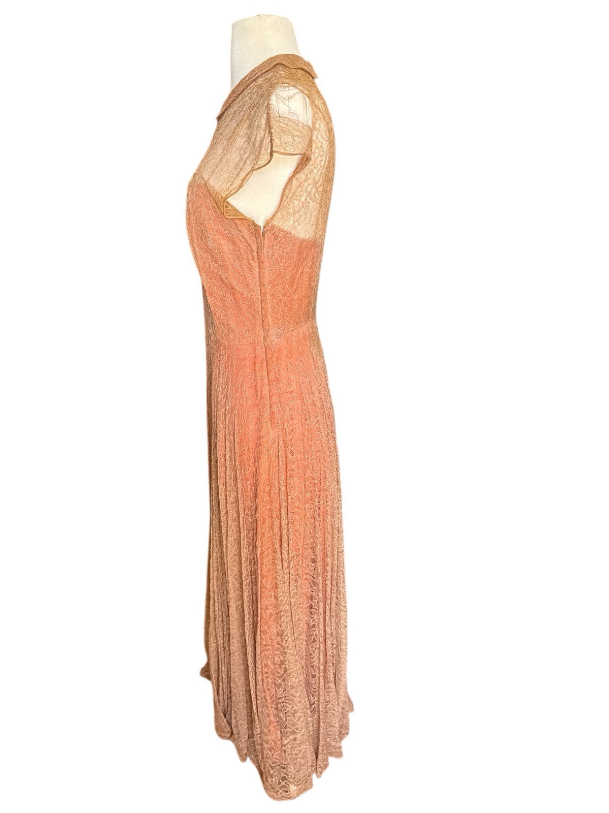 Vintage 40’s Ceil Chapman Lace Gown Peach Brown Copper 24” Waist Midi Sz 4