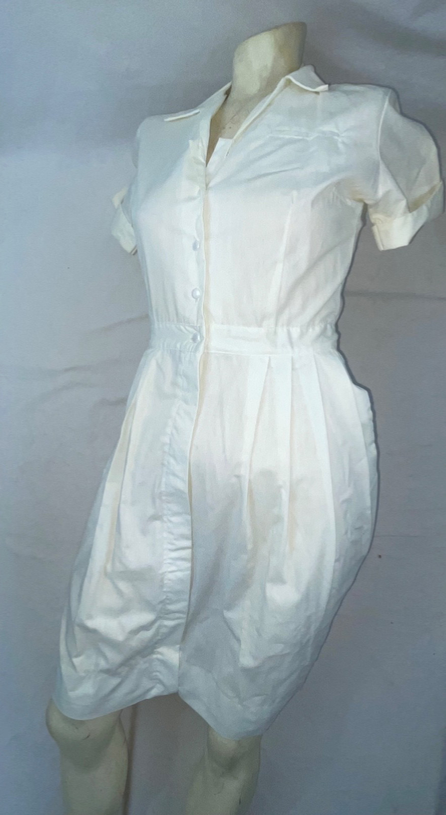 VTG 60S WOMENS WHITE BUTTON FRONT NURSES HOSPITAL ORDERLY WAITRESS UNIFORM DRESS