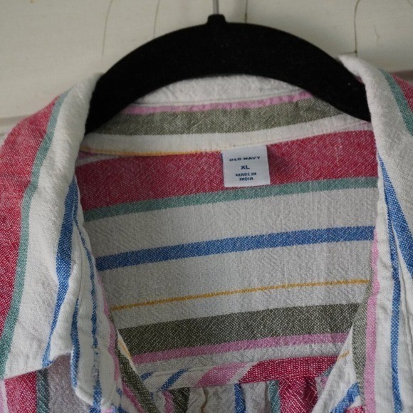 Old Navy Striped Linen Blend Button Front Shirt Dress XL Short Sleeve
