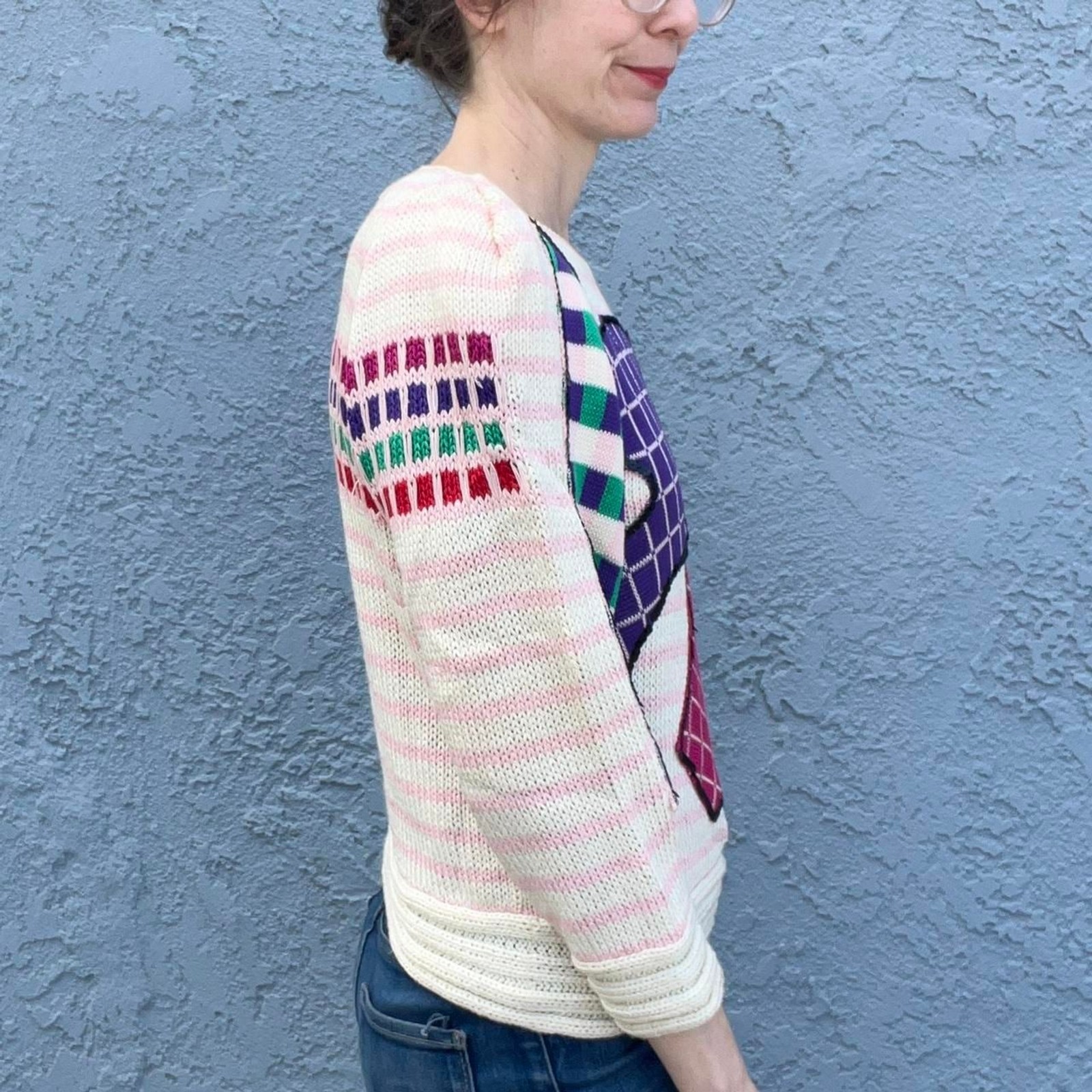 80s Sweater Abstract Funky Print puff sleeves Size Small