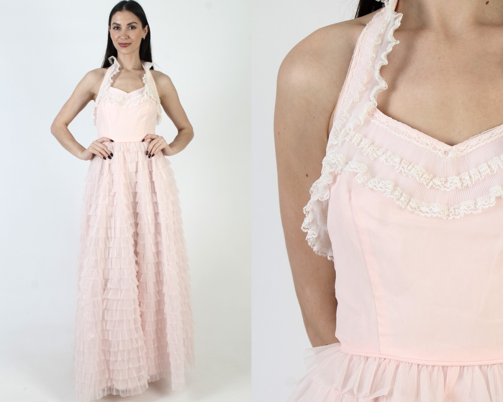 Vintage Nadine Pink Prom Gown Open Back Barbiecore Southern Bell Dress Sz 9