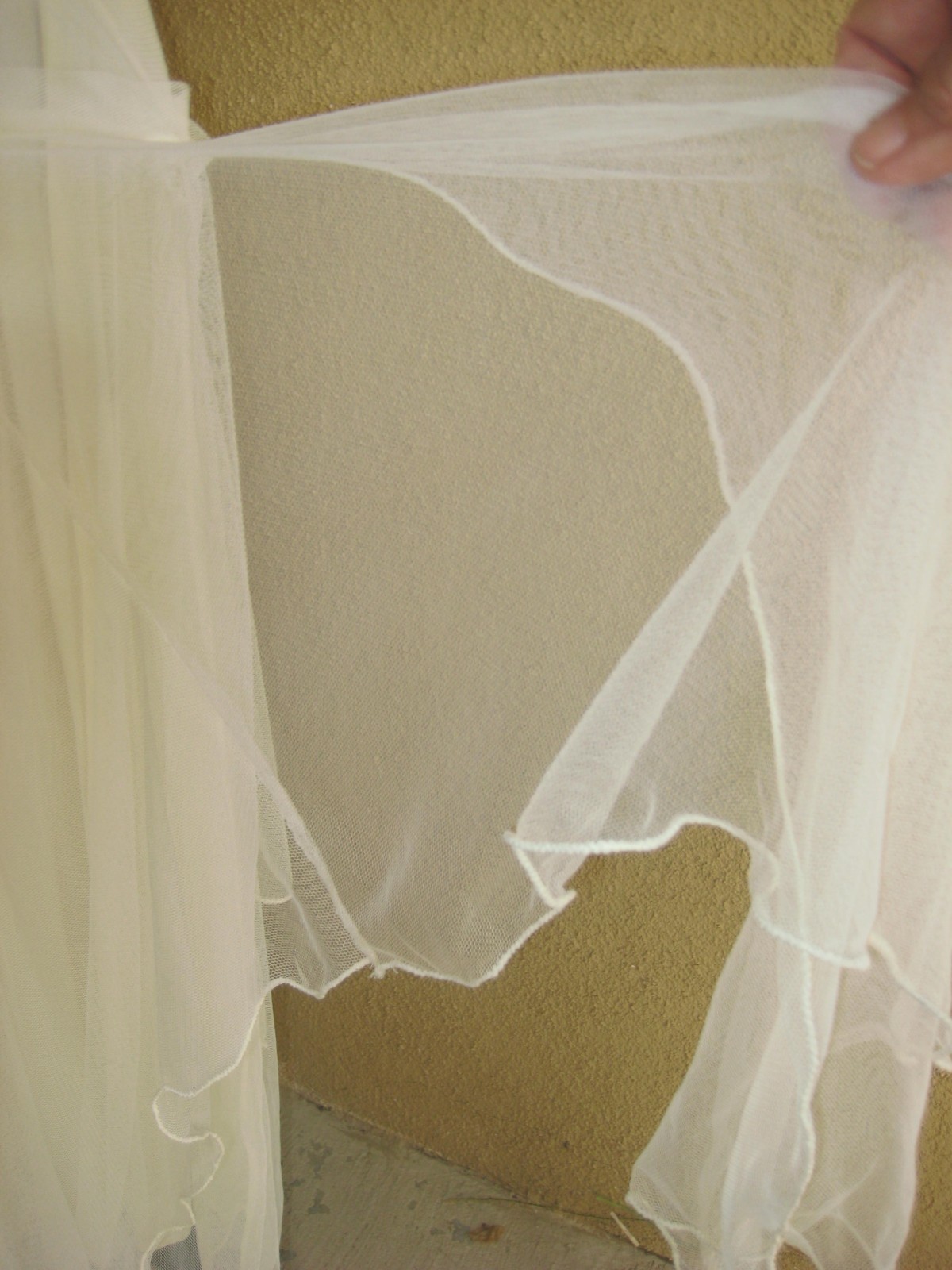 Vintage April Cornell ivory mesh overlay drop waist handkerchief hem dress M