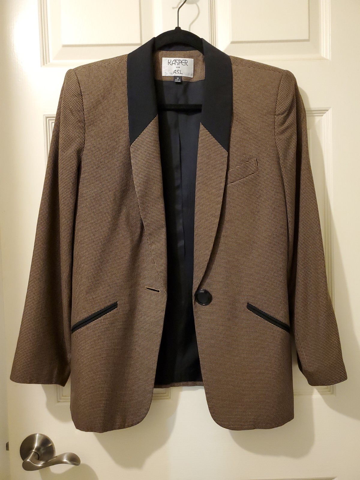 KASPER FOR A.S.L. Vintage 80&rsquo;s 90&rsquo;s Brown or Tan & Black Blazer | Size 10 Rare!