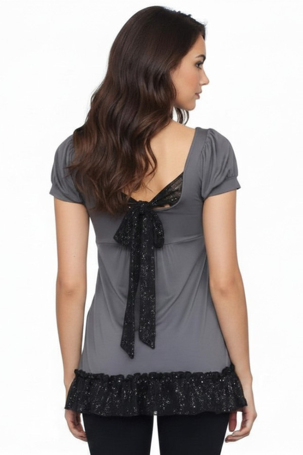 Mon Ami Vintage 1990&rsquo;s Gray/Black Sequined Lace Top Size M USA