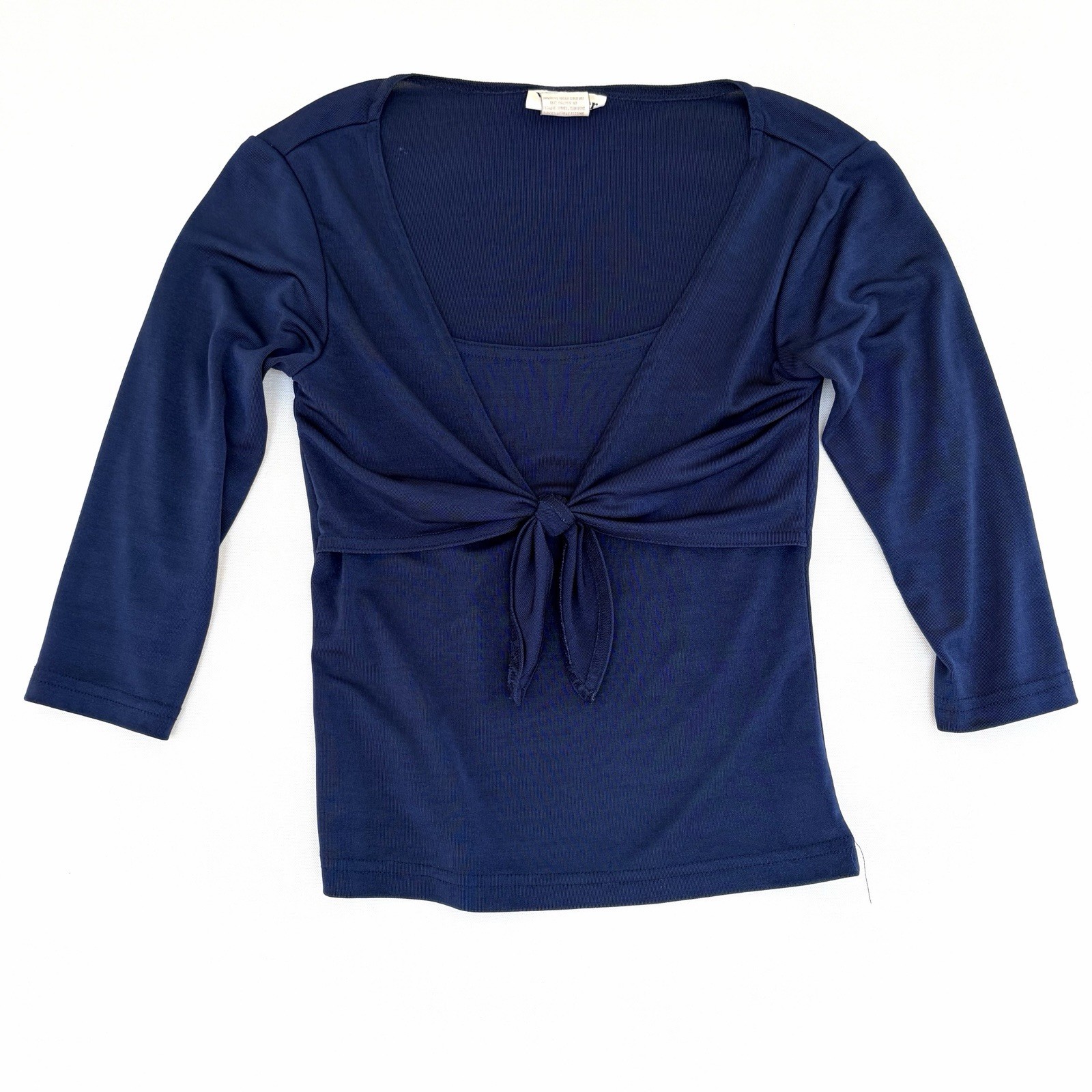 Vintage 90s Y2K Wrapper Slinky Top Women’s Medium Navy Blue Tie Front Boho