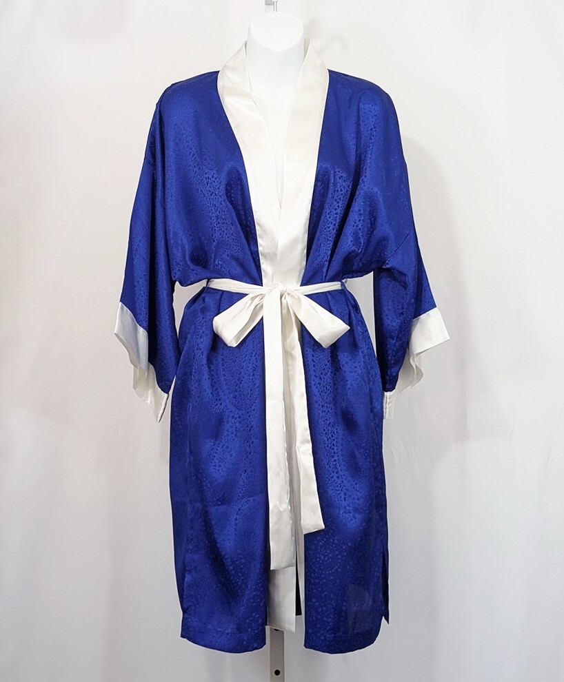 Vintage 90s Victoria&rsquo;s Secret Robe Gold Label Blue White Women&rsquo;s One Size New