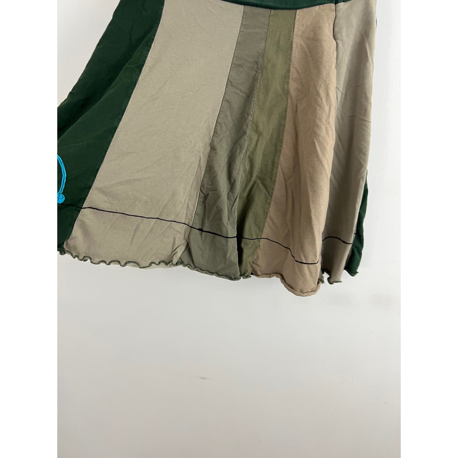 Sardine Clothing Co Patchwork Skirt Size S Green Earth Tones Recycled Cotton