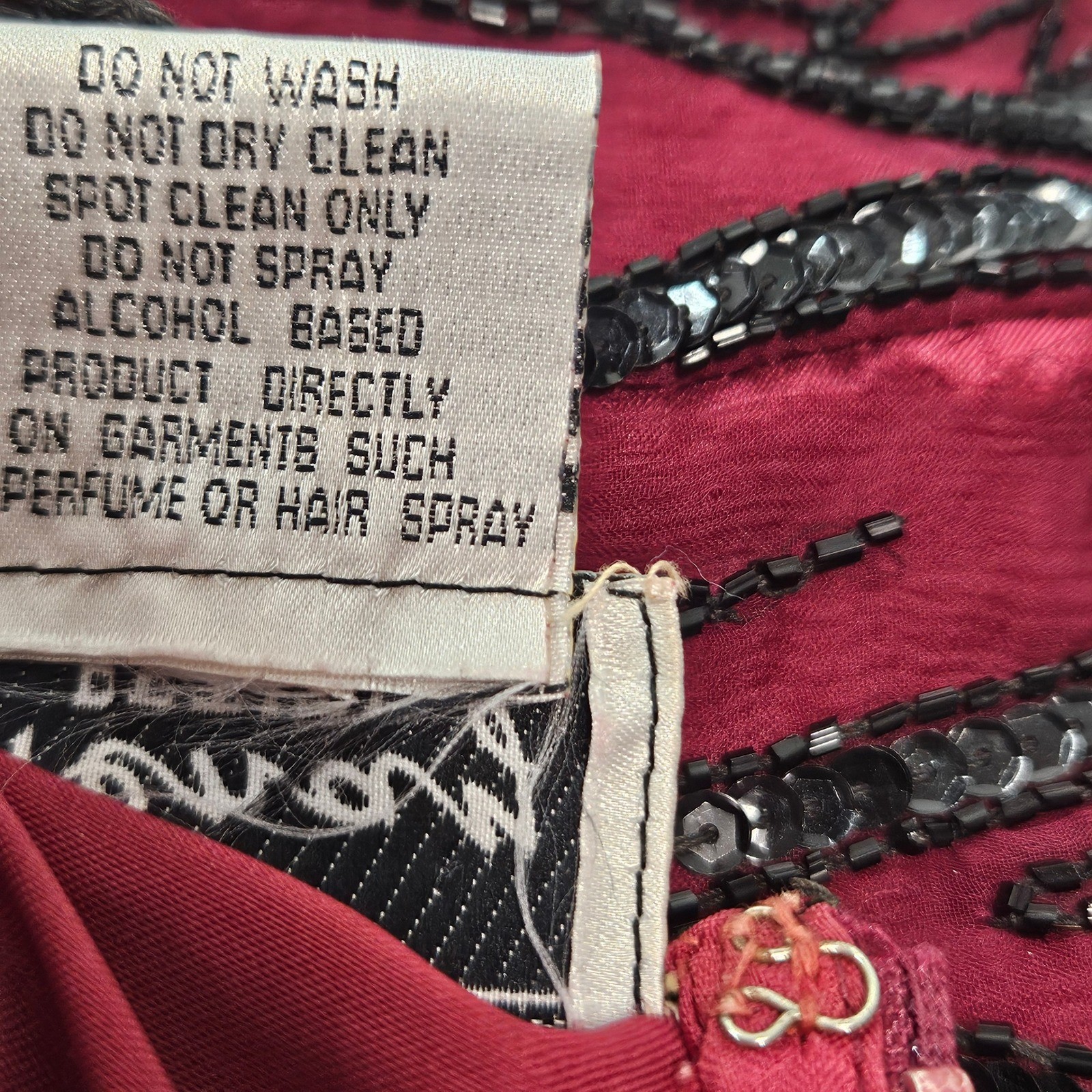 Stenay Petite Vintage Beaded Sequin Silk Blouse Burgundy Black Scalloped PL