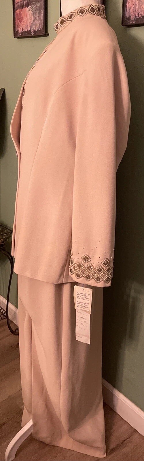 VTG NWT Creative Creations Womens Taupe Beaded Party Cocktail Jacket Dress Sz 16