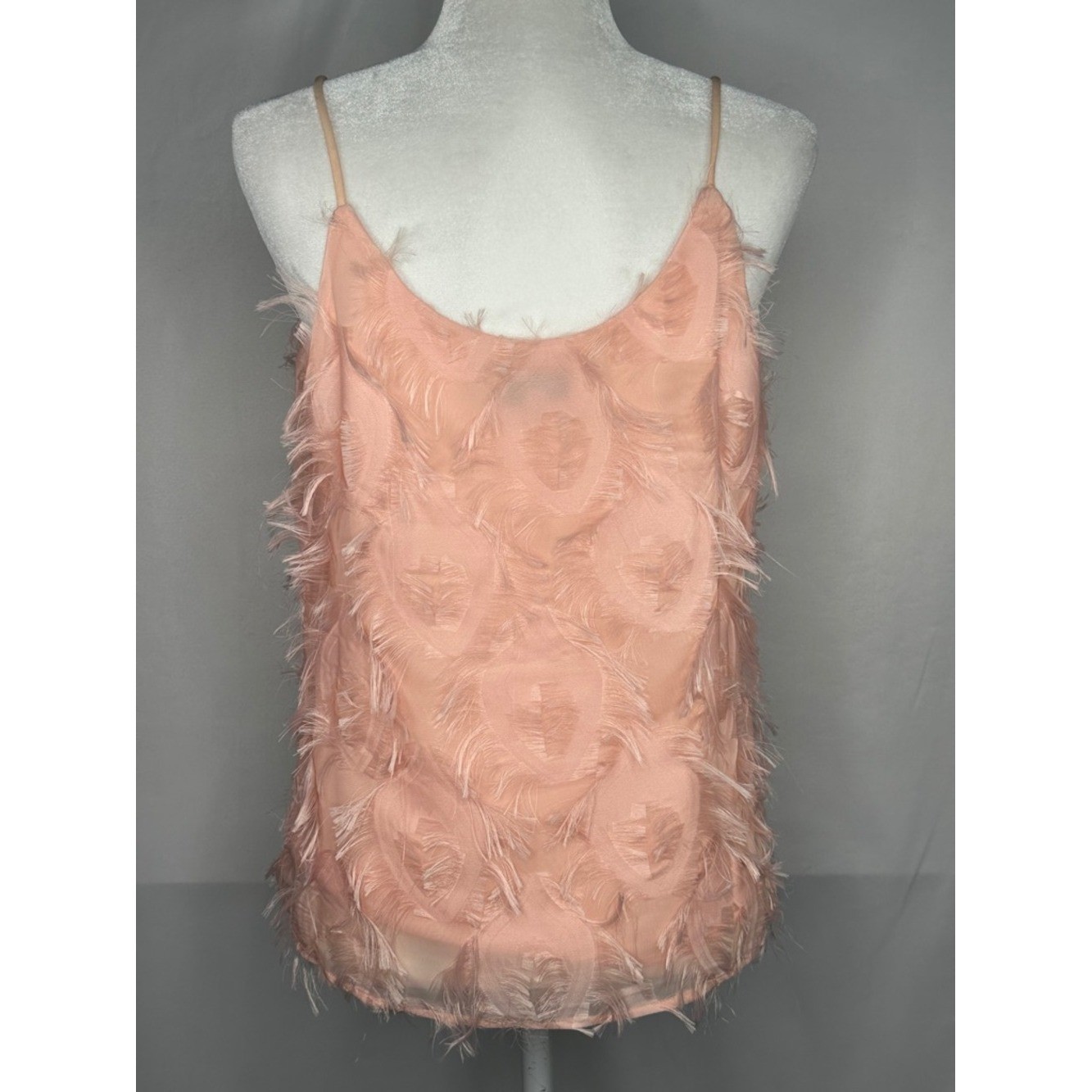 Davi & Dani Light Pink/Peach Feathered Camisole Tank Top Sz M