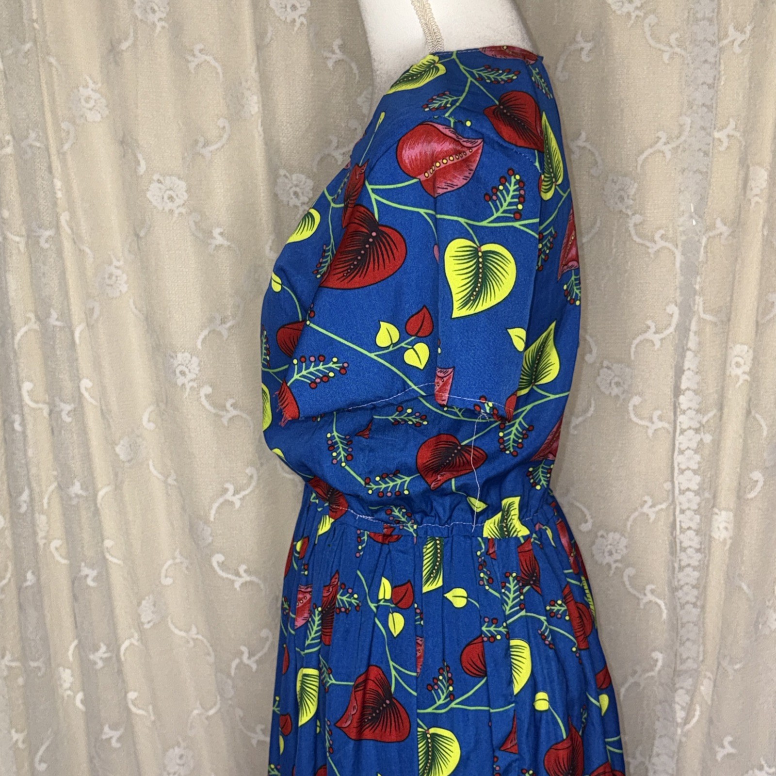 VTG Handmade Floral Print Opaque Shift Dress Size Small/Medium Needs Repair AsIs