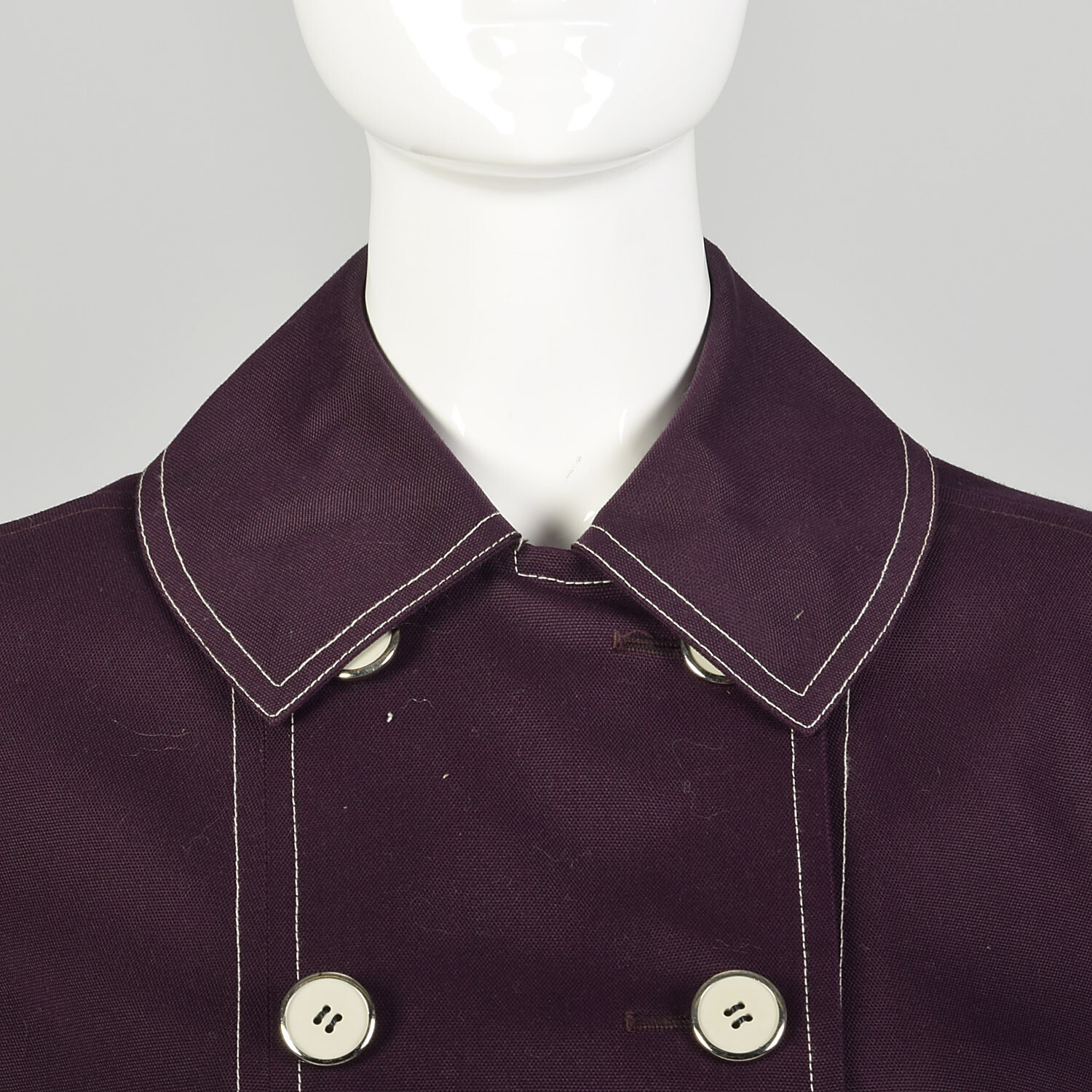 Medium 1960s Coat Plum Aubergine Mod Double Breasted Canvas Autumn VTG 60s