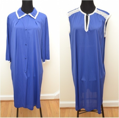 Vanity Fair Nightgown Set Robe & Gown Blue Sz 40 Nylon Antron III USA Made VTG