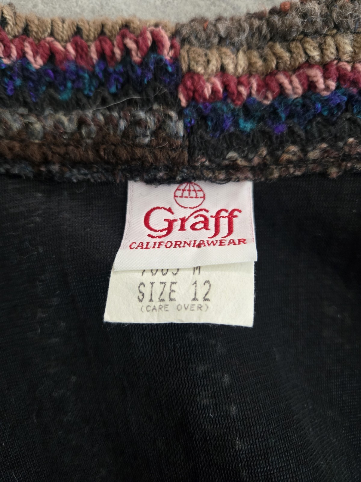 Vintage Graff Californiawear Wool Blend Colorful Boho Hippy Knit Cardigan Sz 12