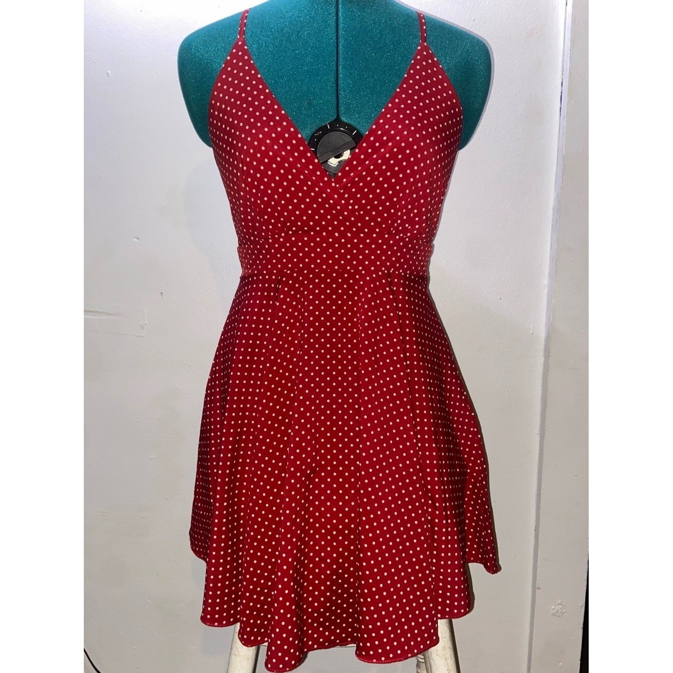 Retro Rockability Patriotic USA Twee Red Polka Dot Spaghetti Strap Mini Dress