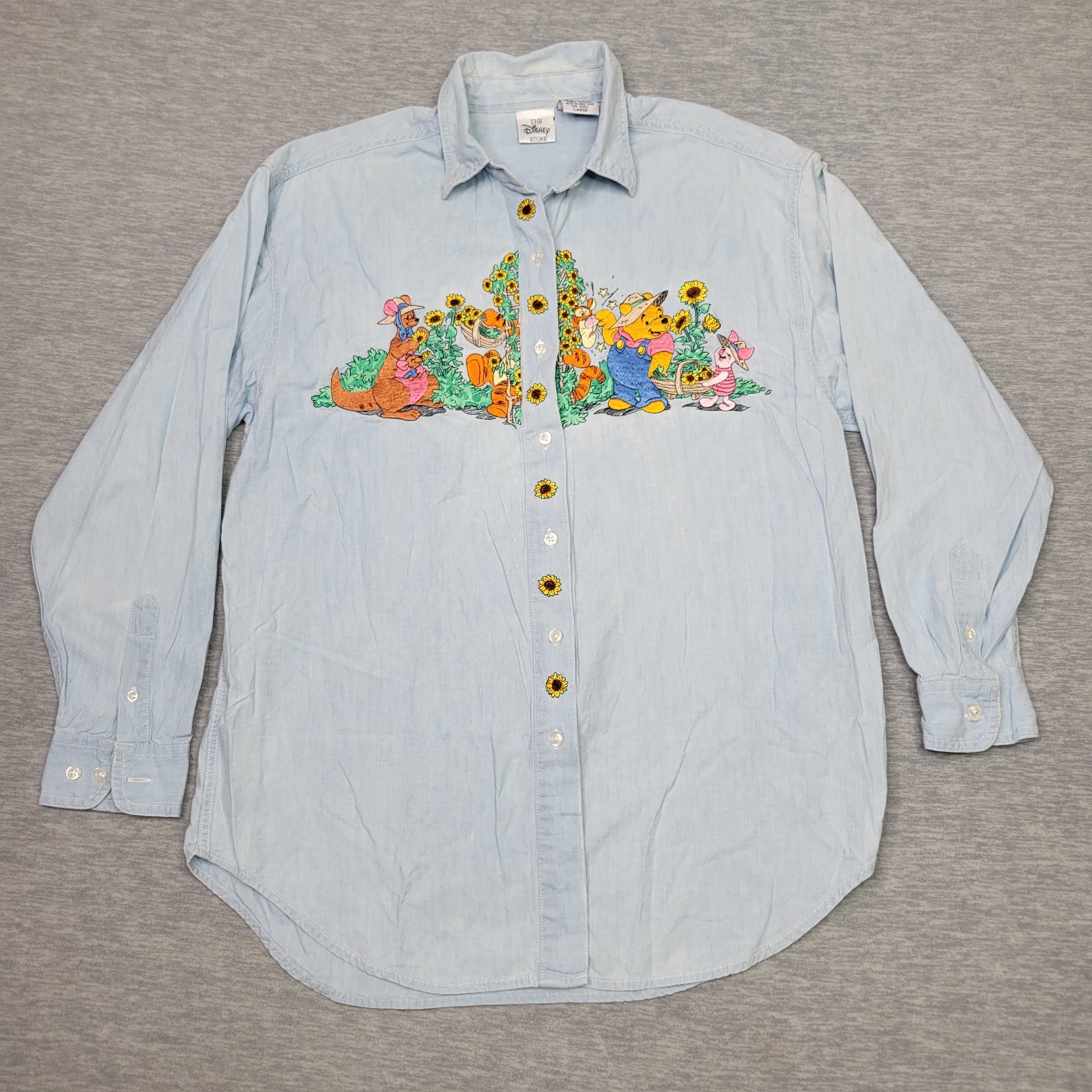 VTG Winnie The Pooh Chambray Shirt Women&rsquo;s Large Gardening Embroidered Disney