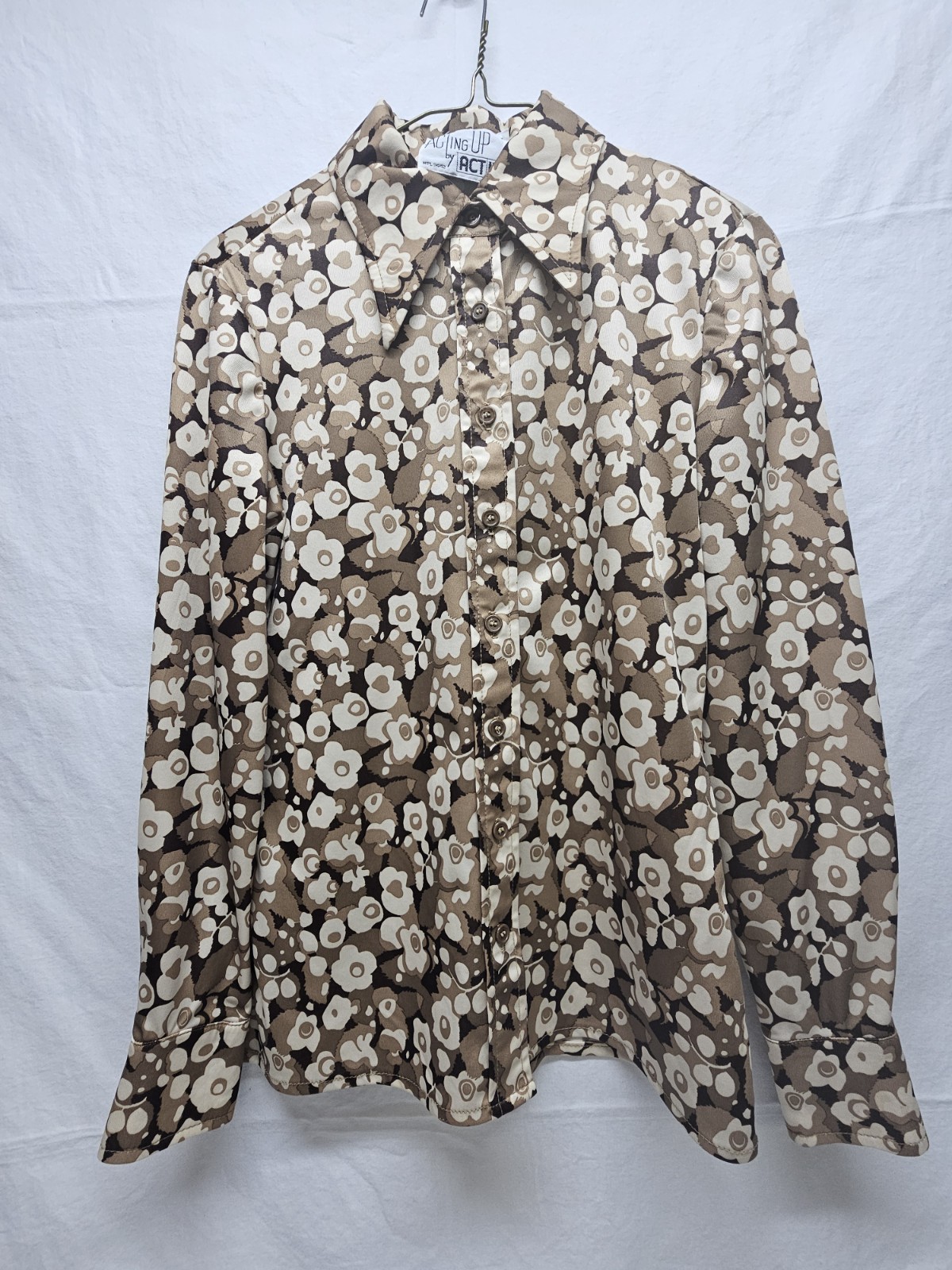 VTG Womens Long Sleeve Button Down Polyester Granola Retro Psychedelic Boho