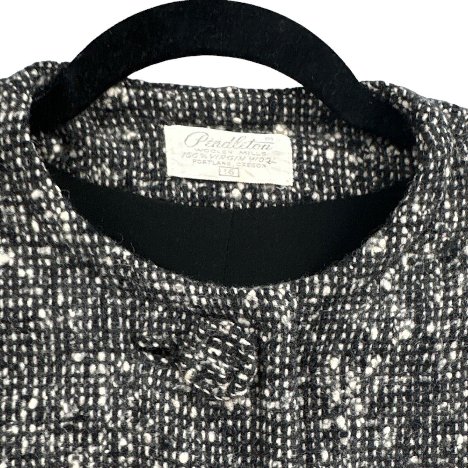 VTG Pendleton Blazer Jacket Wool Tweed Lg Black White Bolero Business Preppy USA