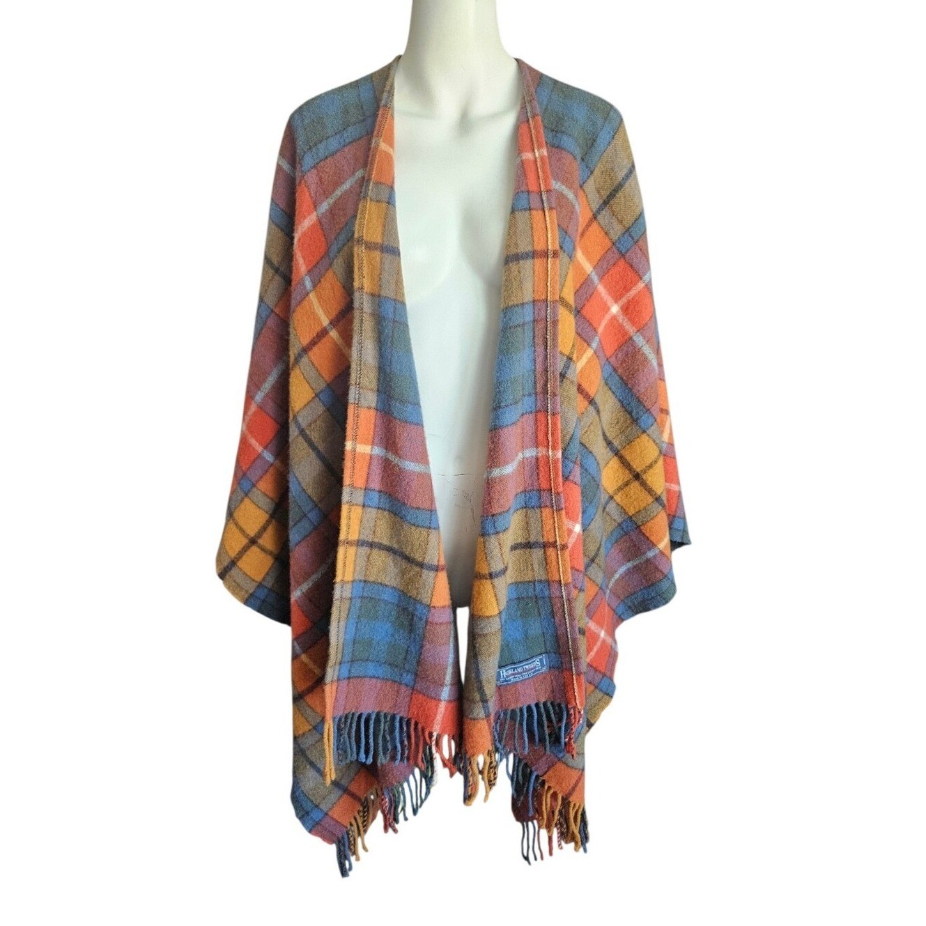 Highland Tweeds Buchanan Antique Tartan Plaid Ruana Poncho Cape 100% Lambswool