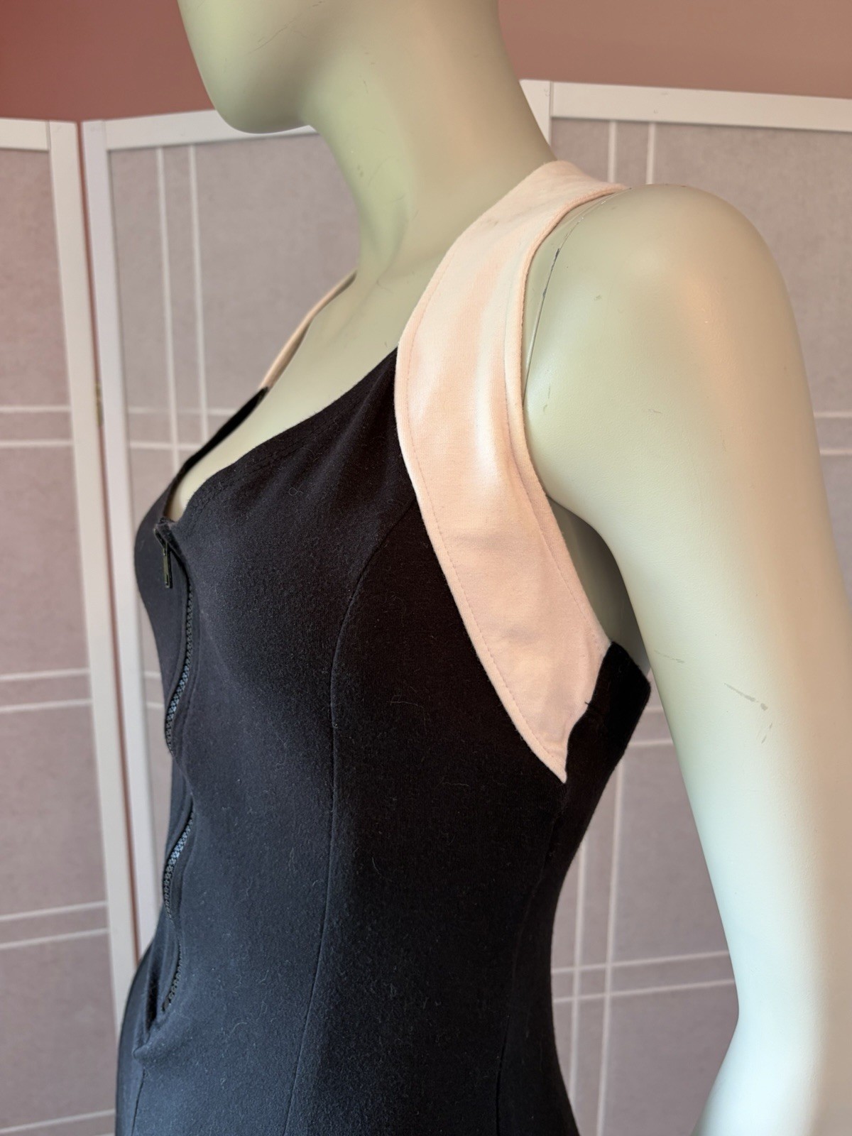 VTG 90s y2k Ujena Black White Zip Front racerback Bodycon Mini Dress club USA M