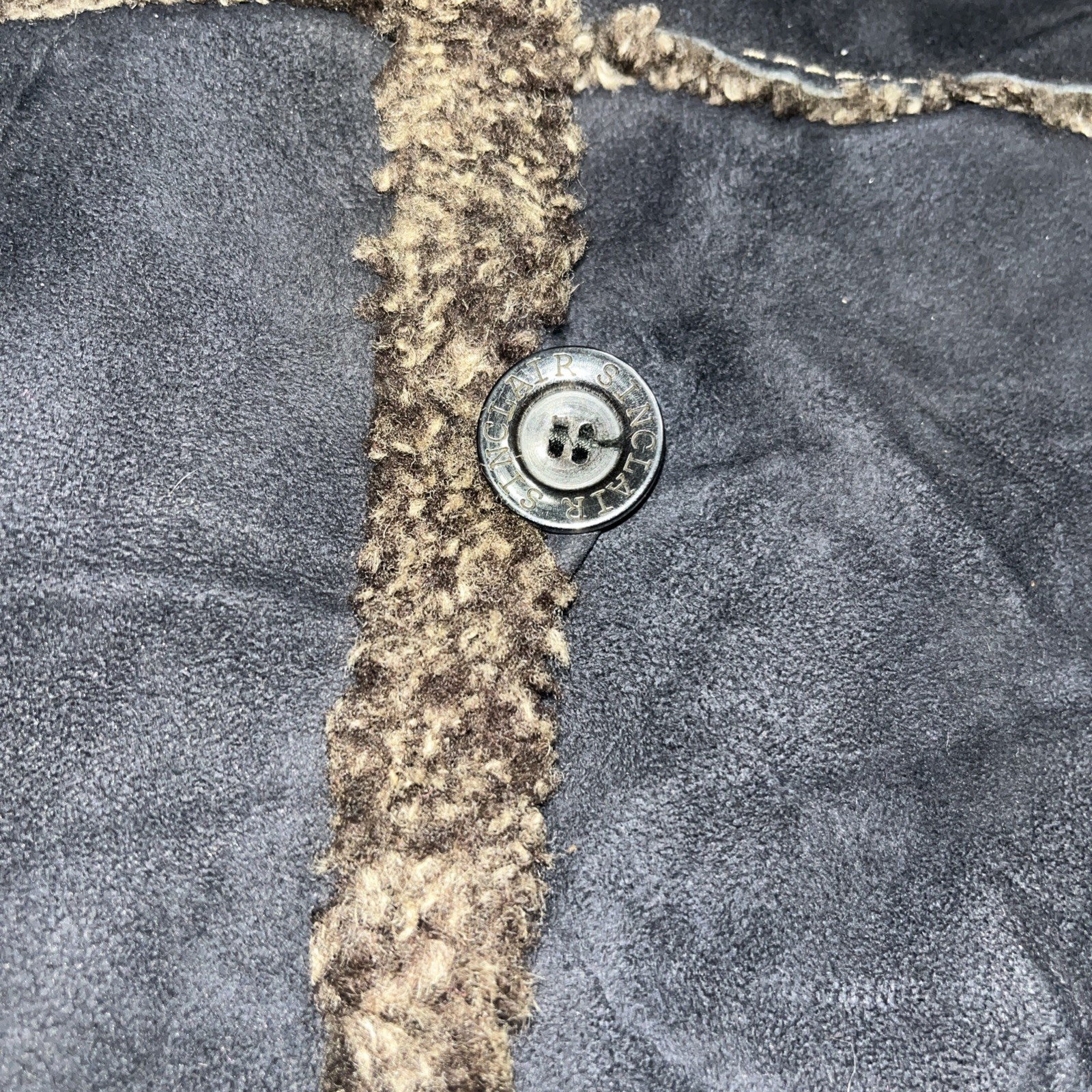 Vintage Sinclair Shearling Coat Suede Sheepskin Made in Italy 46 Fuzzy Buttons