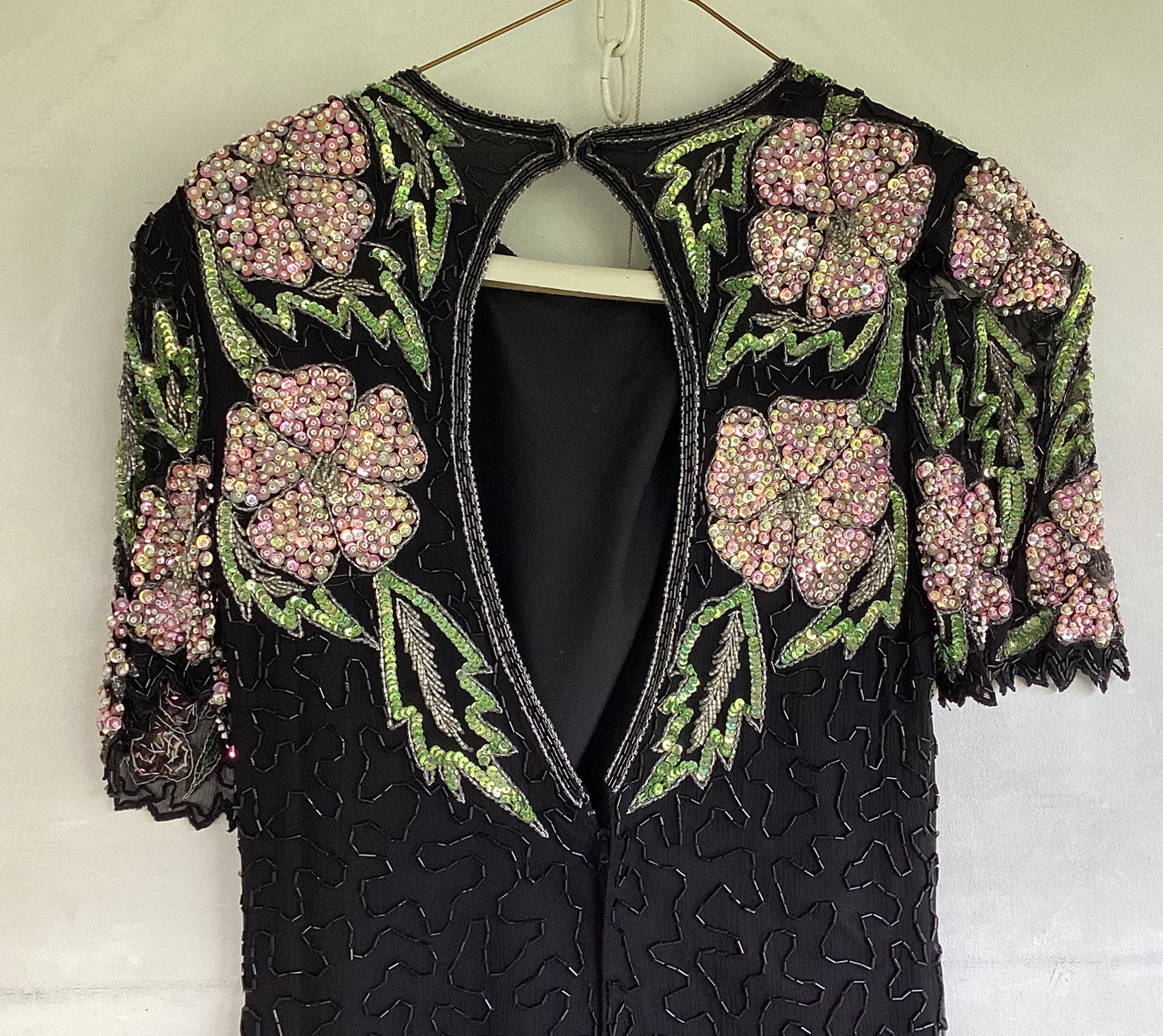 Vintage 80’s 100% Silk Sequin Beaded Dress Size P S