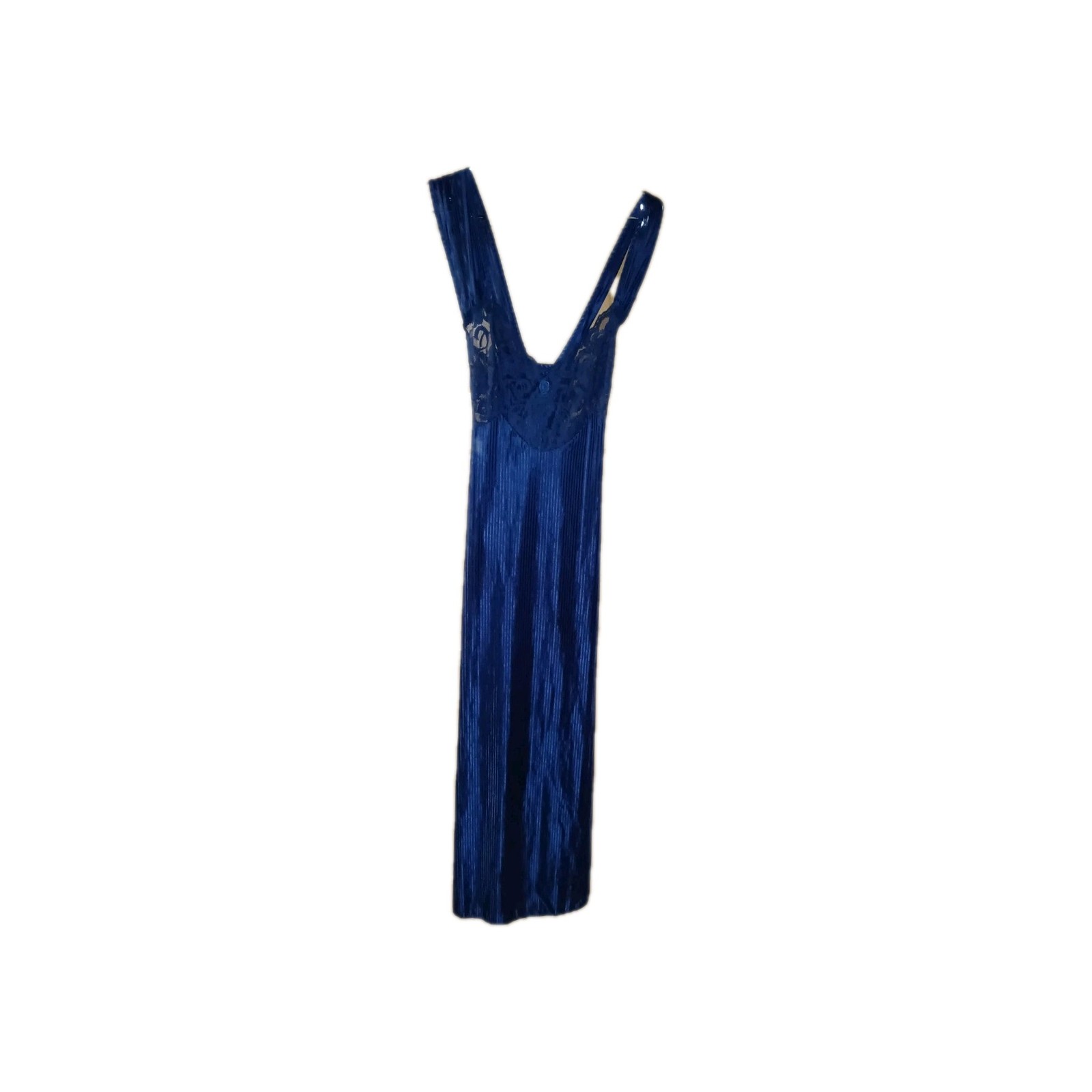 VTG 70&rsquo;s PETRA FASHIONS DEEP BLUE STRIPE W/ LACE NIGHTGOWN SZ Large