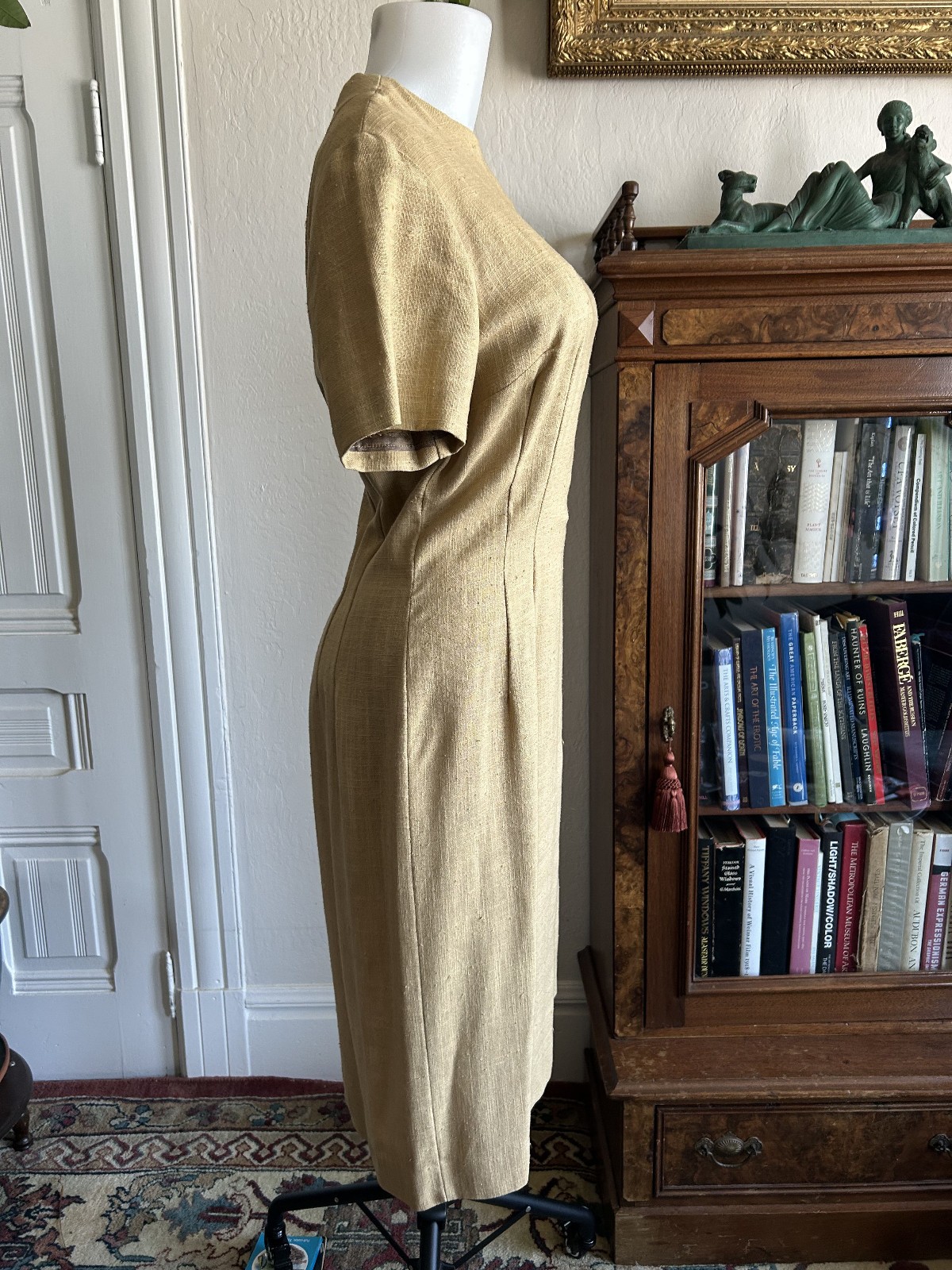 Vintage 1960s 50s Wiggle Pencil Cocktail Dress Silk Linen Texture Waist 32&Prime; VTG