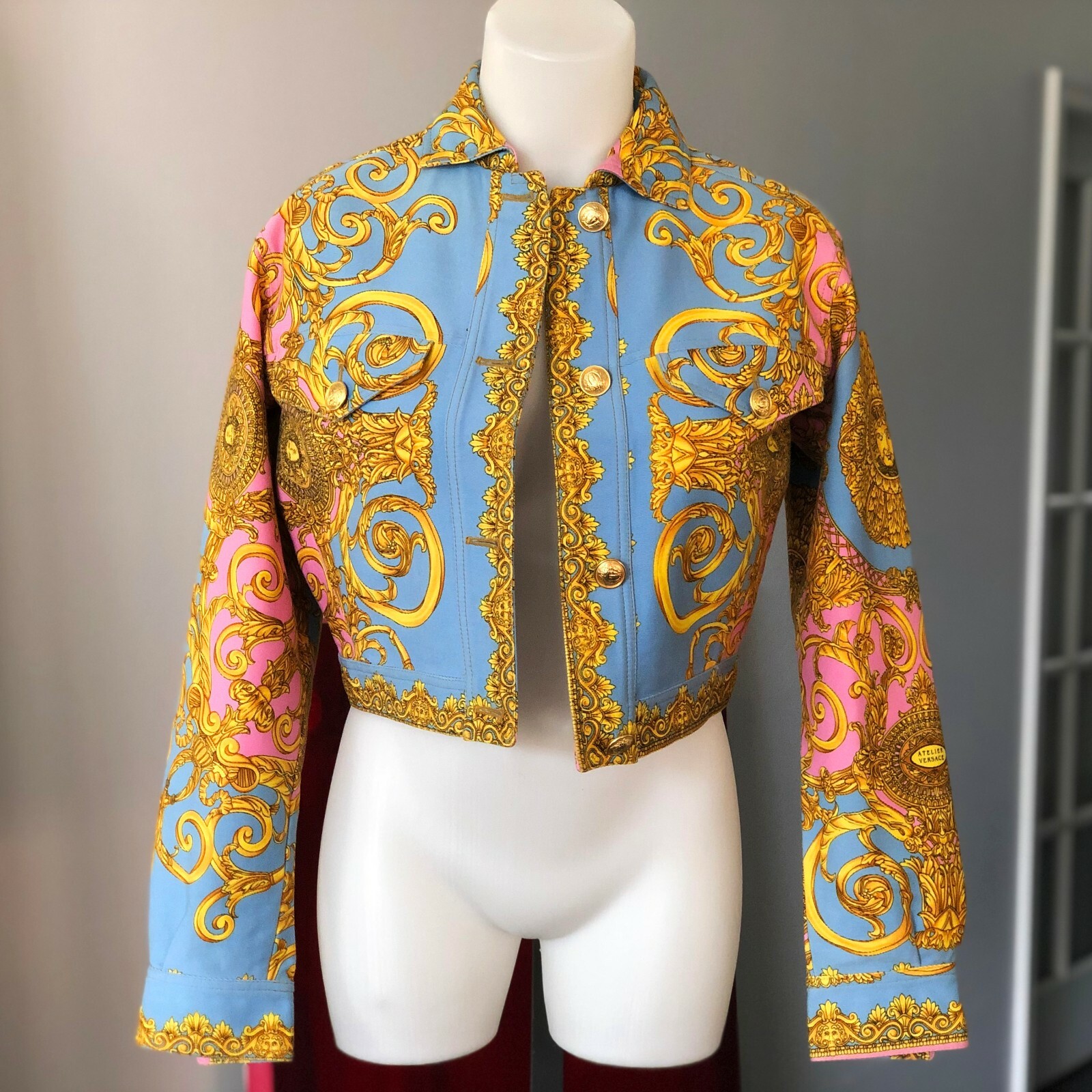 GIANNI VERSACE denim jacket & mini dress Golden Vanitas print 42 from S/S 1992