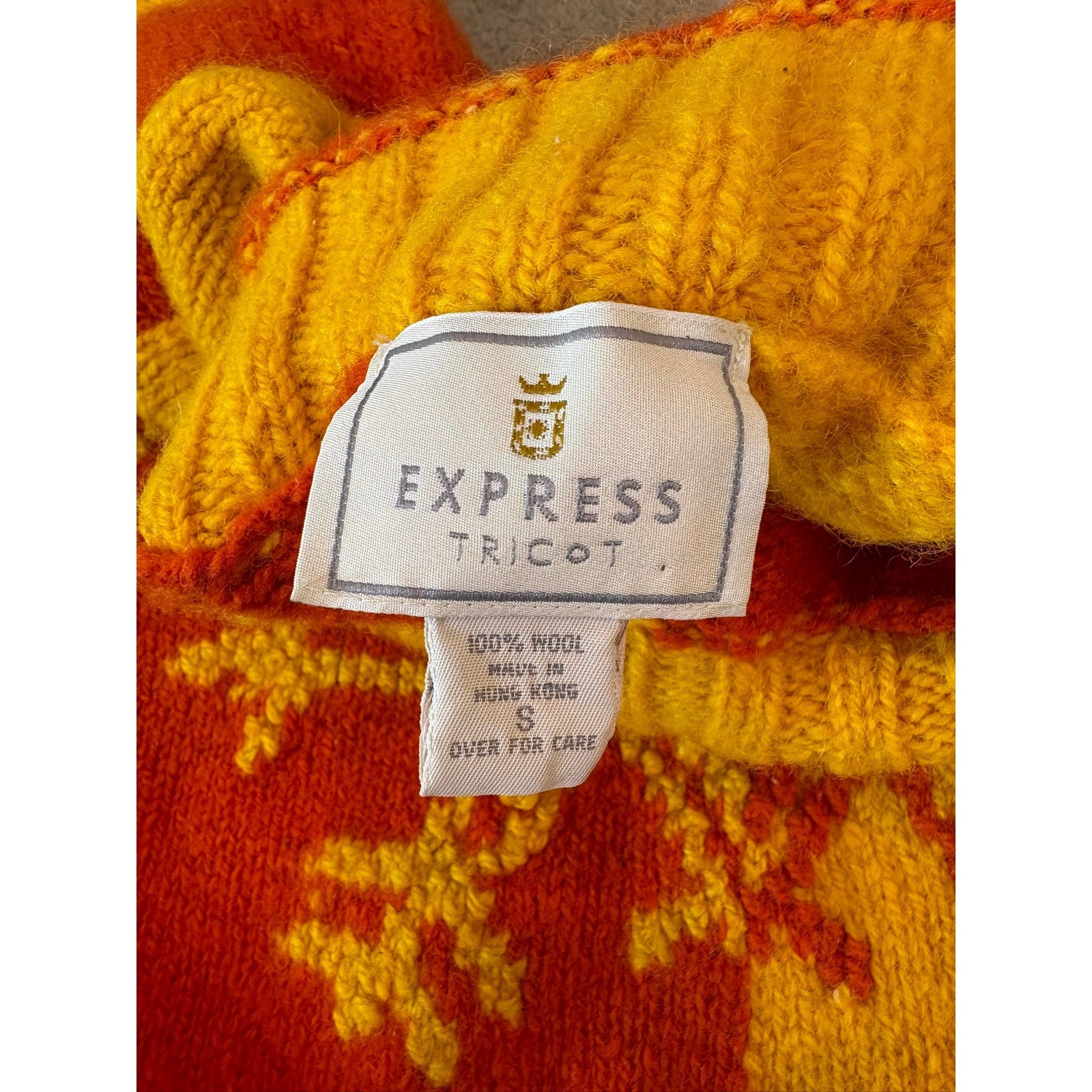 Express Tricot Vintage Snowflake Colorblock Pullover S Orange Yellow Hong Kong