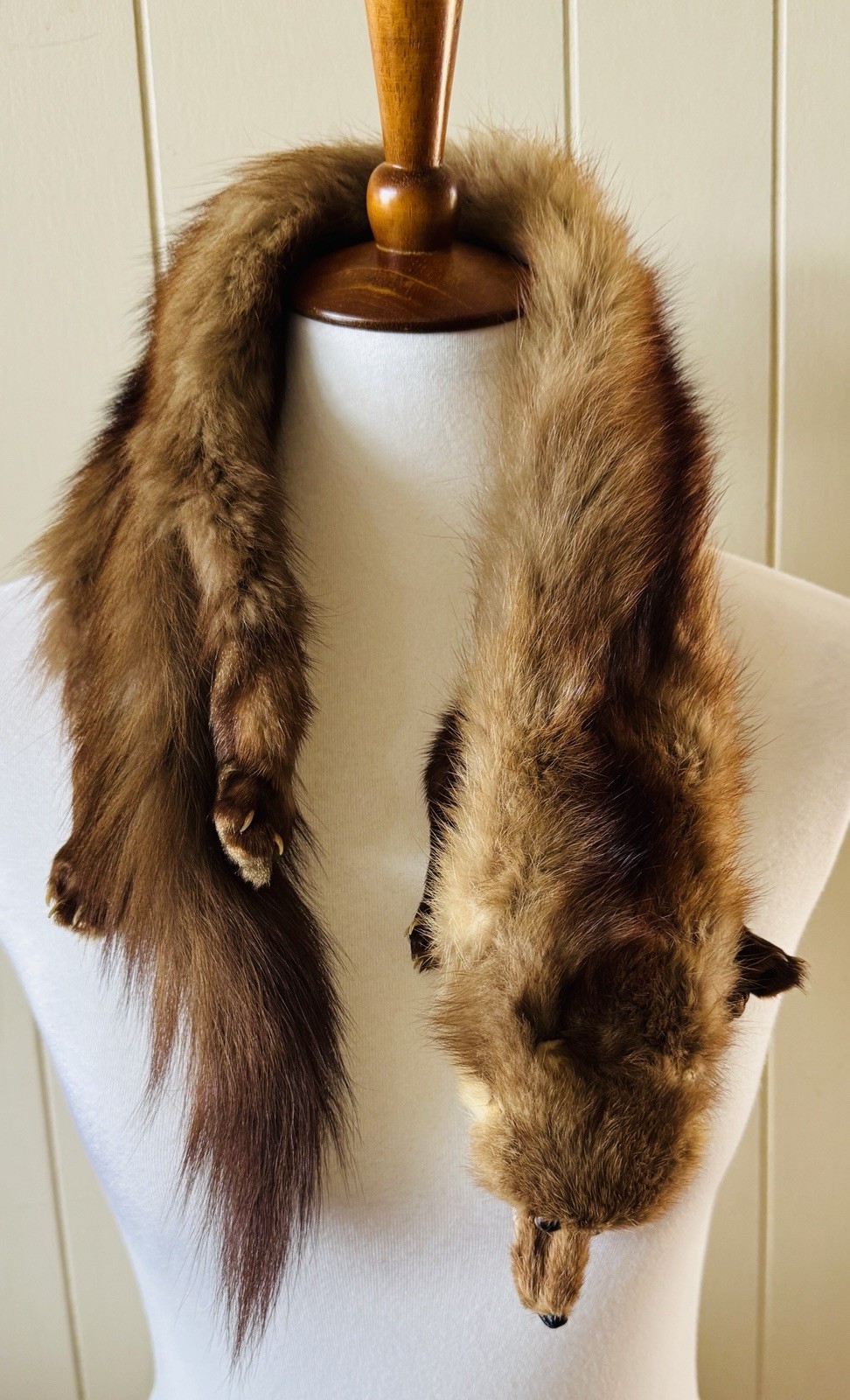 Vintage 1930&rsquo;s 1940’s Full Mink Fur Pelt Stole Scarf Head, Tail & Feet
