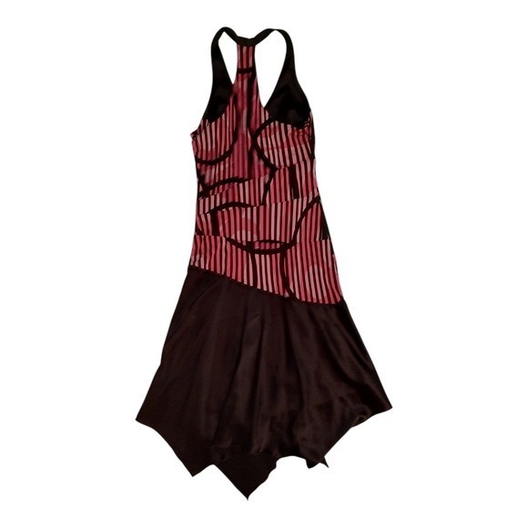 Y2K Bebe Brown Pink Silk Handkerchief Hem T-Back Party Dress Medium