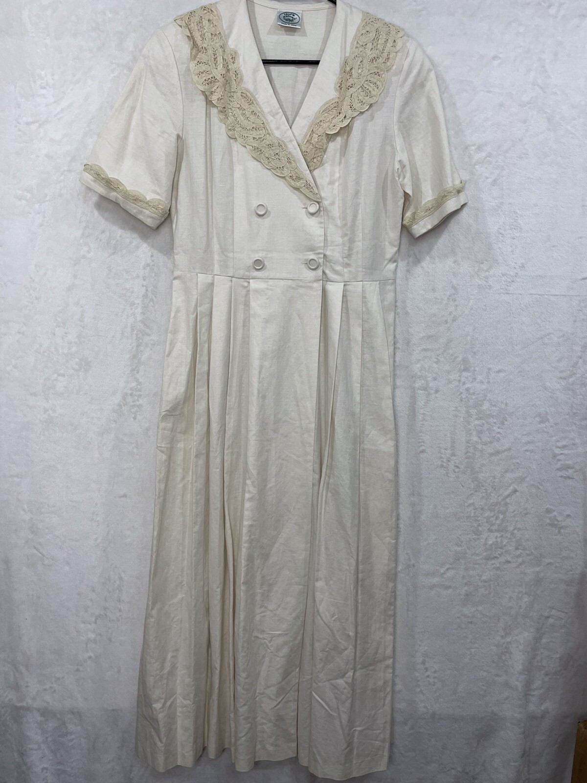 Vintage Laura Ashley Dress M Linen Lace Cotton Ivory Prairie Cottage Country NEW