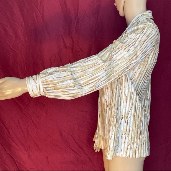 Vintage Graff California Wear Wood Grain V-Neck Button Front Blouse Medium