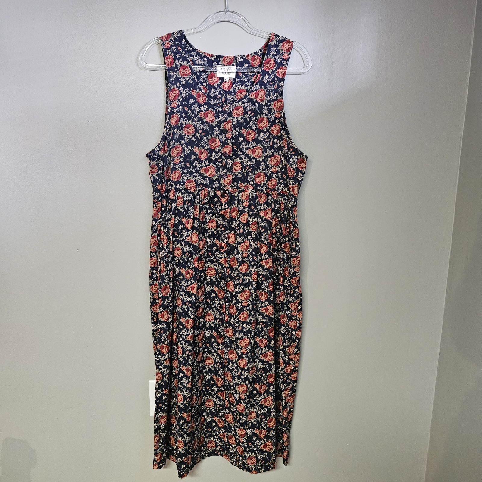 Vintage Susan Bristol Long Dress Rose Floral Cottage Core Size 12