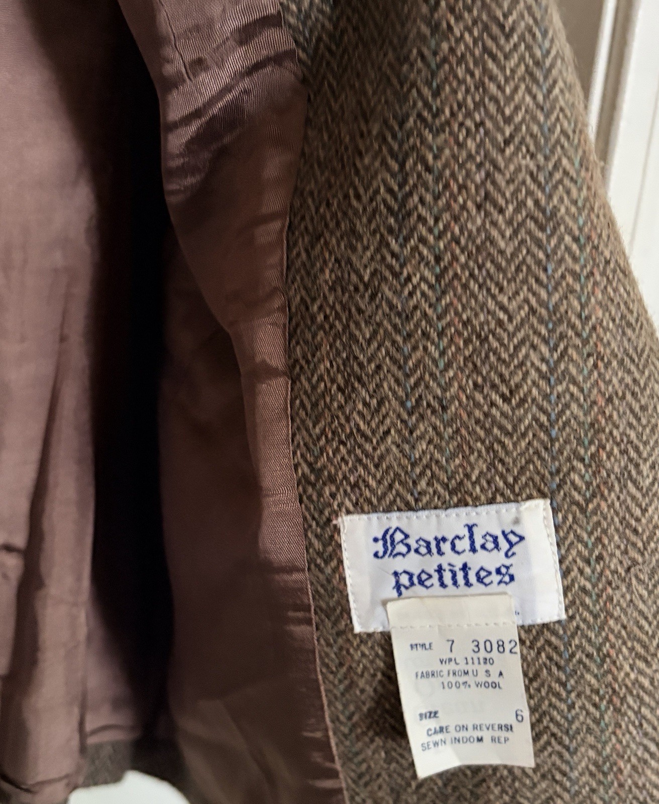 Vtg Barclay Petites 100% Wool Herringbone Skirt Set Dark Light Academia Size 6