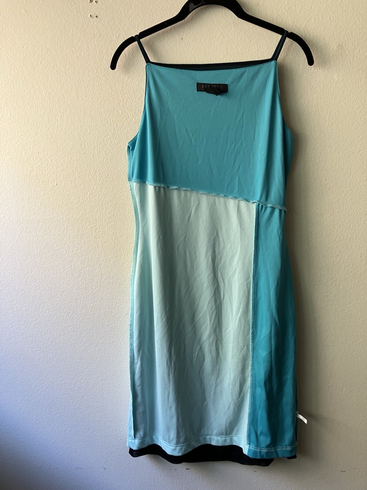 Vintage &rsquo;90s Express Color Block Shift Dress w/ Black Mesh Overlay Grunge XS/S