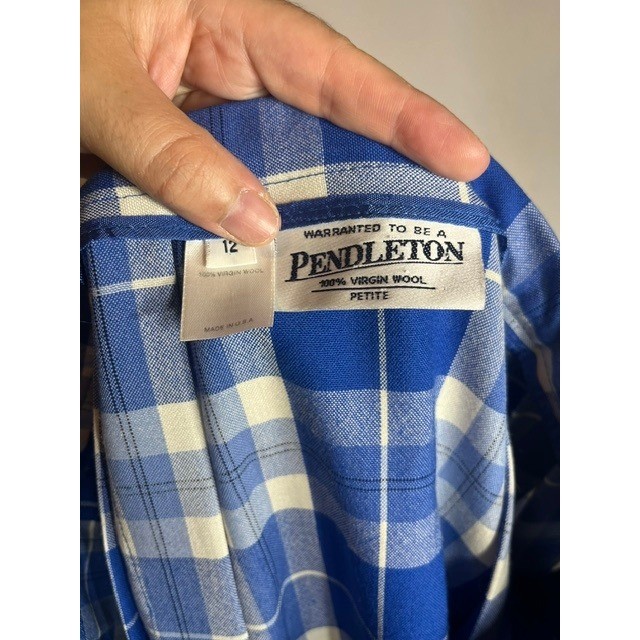Vintage Pendleton Blue Plaid Pleated Tartan Petite 100% Virgin Wool Skirt Sz 12